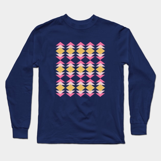 Pink and Amber Geometric Shapes Quilt Design Long Sleeve T-Shirt by ApricotBirch